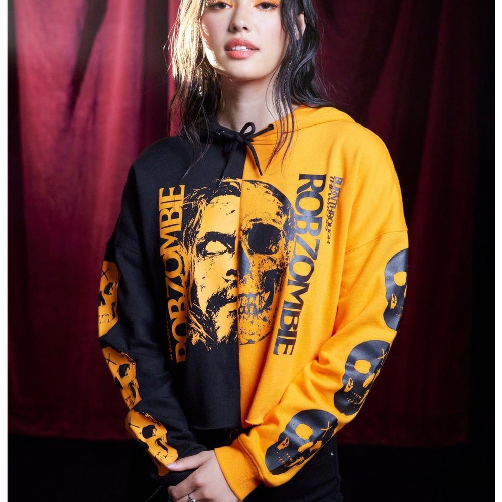 Rob Zombie Burn Through The Witches Split Crop Girls Hoodie Medium NWT